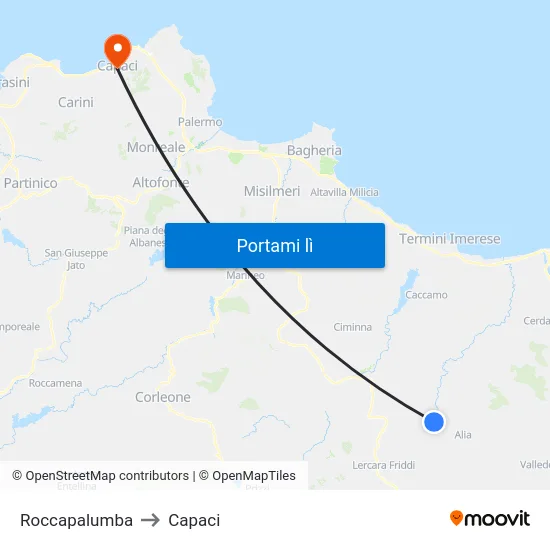 Roccapalumba to Capaci map