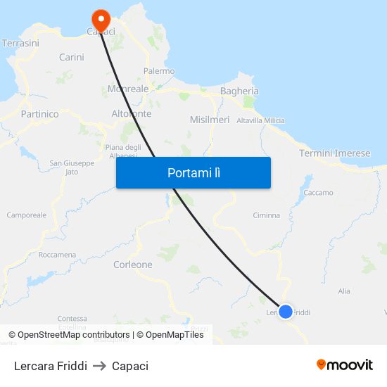 Lercara Friddi to Capaci map