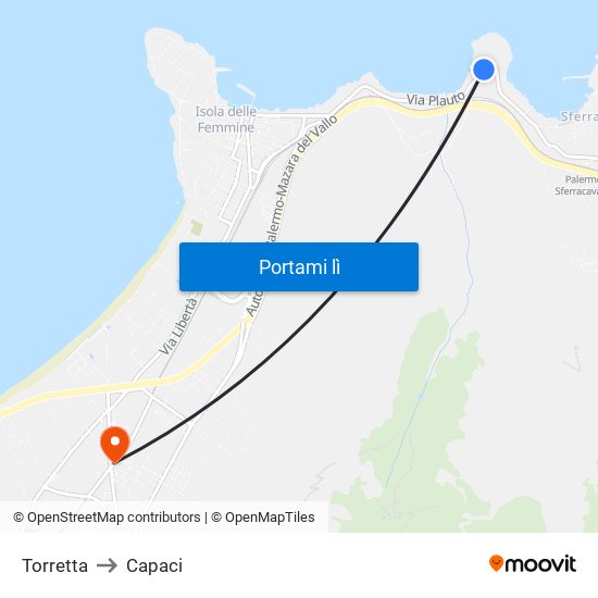 Torretta to Capaci map