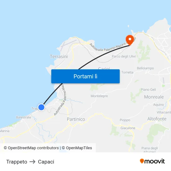 Trappeto to Capaci map