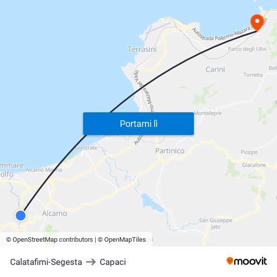 Calatafimi-Segesta to Capaci map