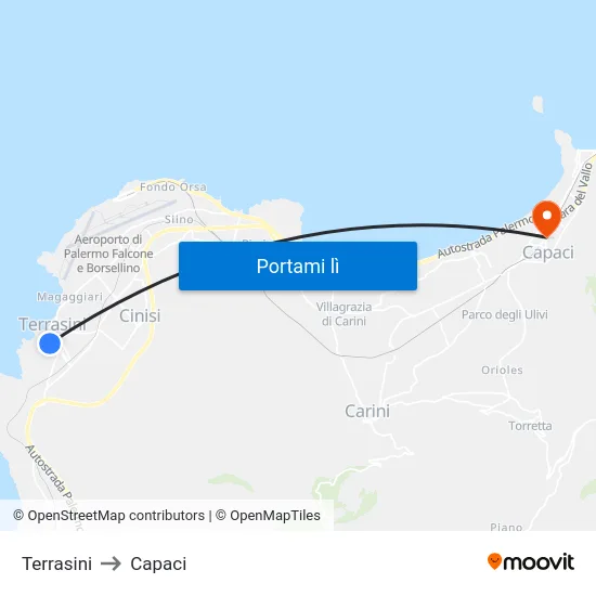 Terrasini to Capaci map