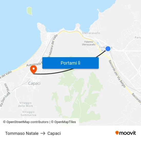 Tommaso Natale to Capaci map