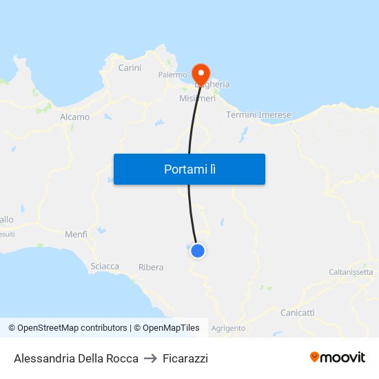 Alessandria Della Rocca to Ficarazzi map