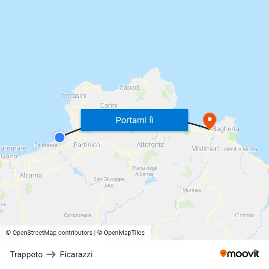 Trappeto to Ficarazzi map