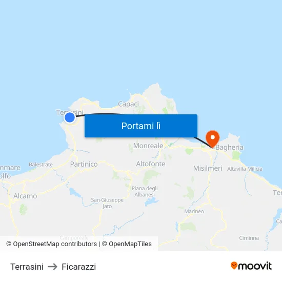Terrasini to Ficarazzi map
