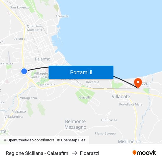 Regione Siciliana - Calatafimi to Ficarazzi map