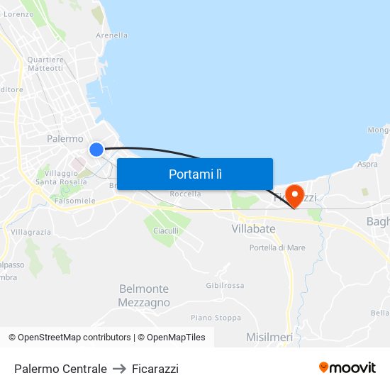 Palermo Centrale to Ficarazzi map
