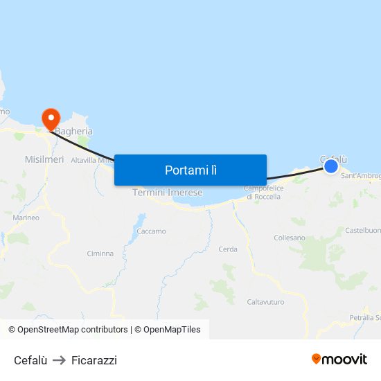 Cefalù to Ficarazzi map