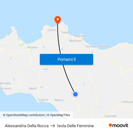 Alessandria Della Rocca to Isola Delle Femmine map