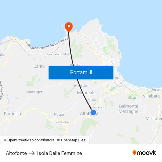 Altofonte to Isola Delle Femmine map