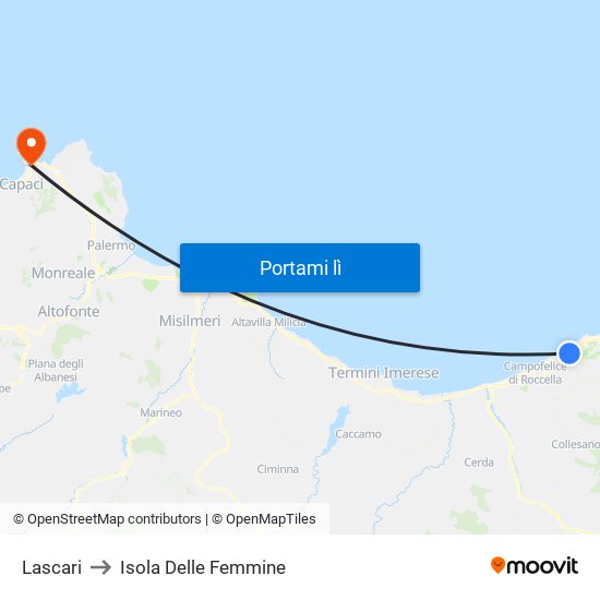 Lascari to Isola Delle Femmine map