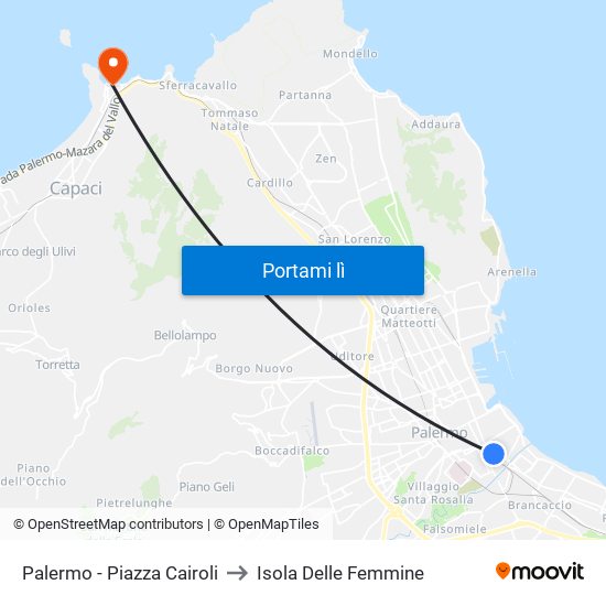 Palermo - Piazza Cairoli to Isola Delle Femmine map