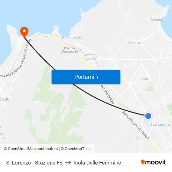 S. Lorenzo - Stazione FS to Isola Delle Femmine map