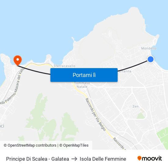 Principe Di Scalea - Galatea to Isola Delle Femmine map