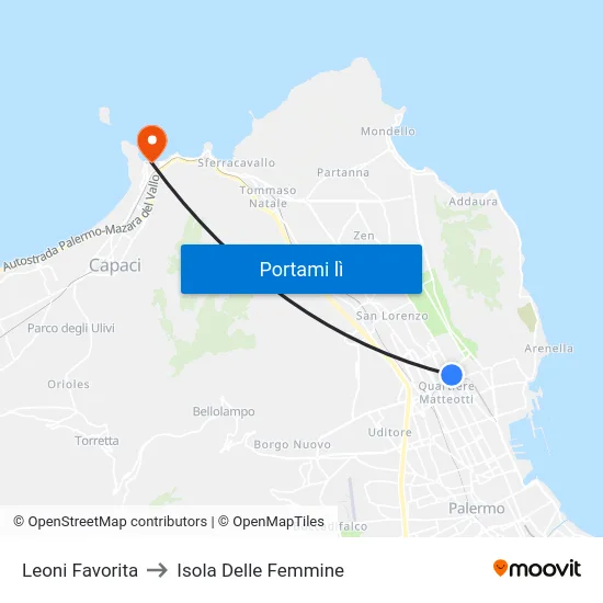 Leoni Favorita to Isola Delle Femmine map