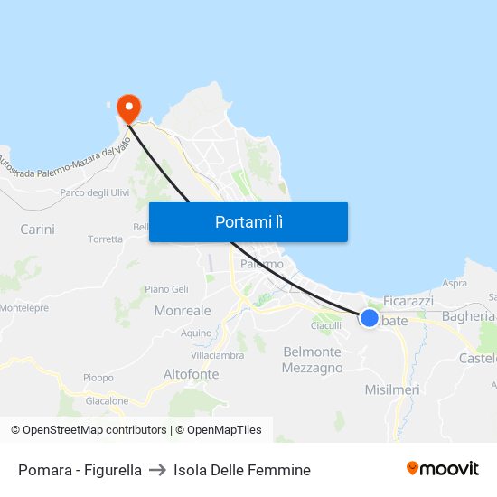 Pomara - Figurella to Isola Delle Femmine map