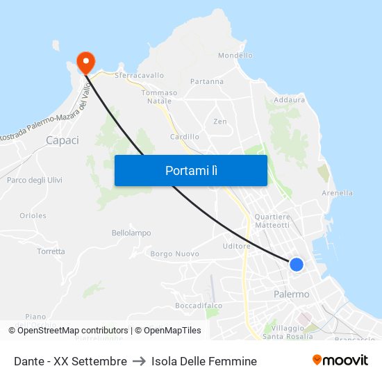 Dante - XX Settembre to Isola Delle Femmine map