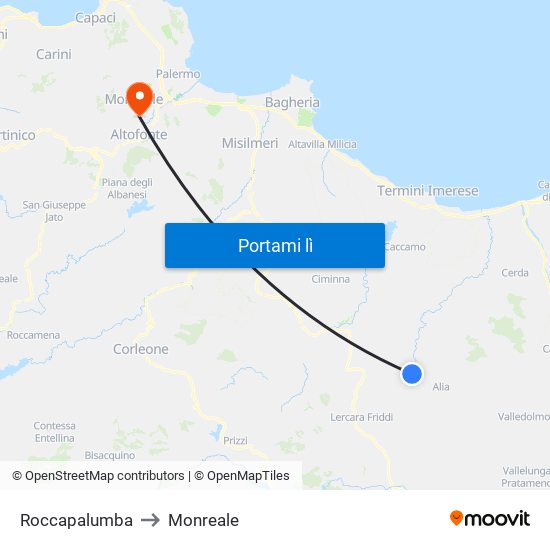 Roccapalumba to Monreale map