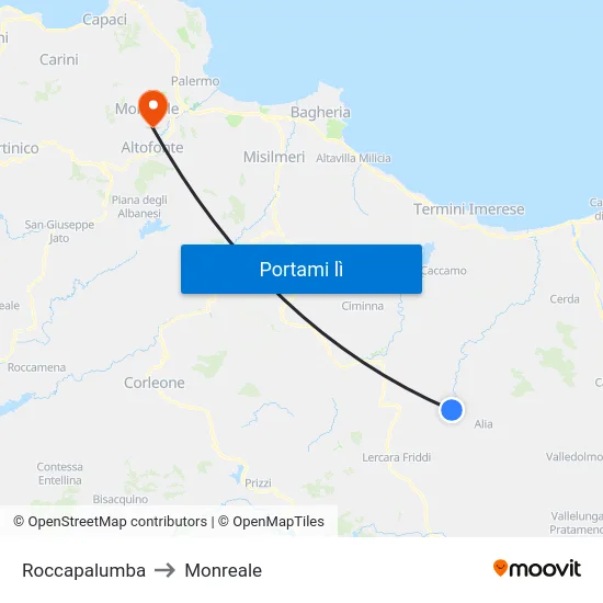 Roccapalumba to Monreale map