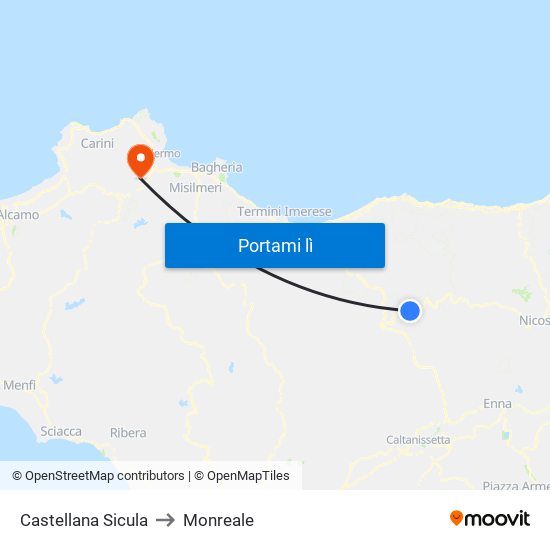 Castellana Sicula to Monreale map