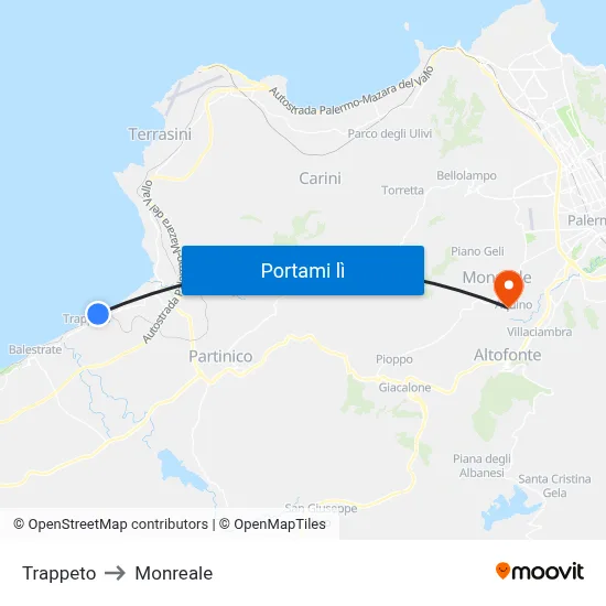 Trappeto to Monreale map
