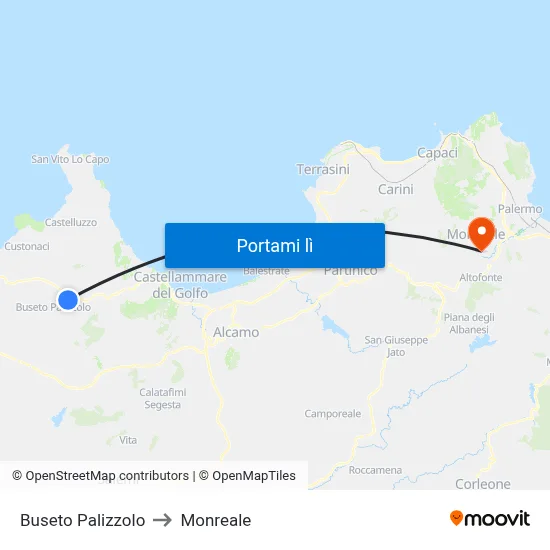 Buseto Palizzolo to Monreale map