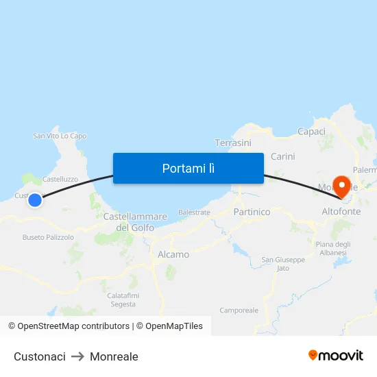 Custonaci to Monreale map