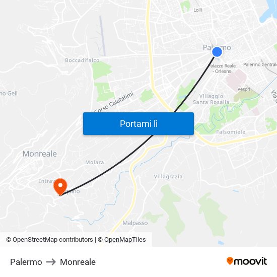 Palermo to Monreale map
