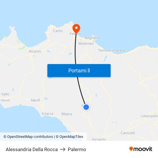 Alessandria Della Rocca to Palermo map