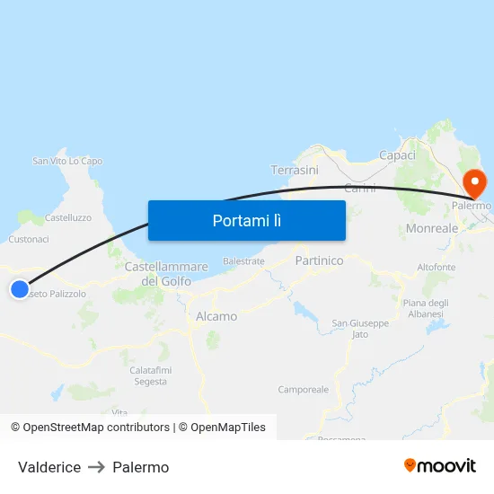 Valderice to Palermo map