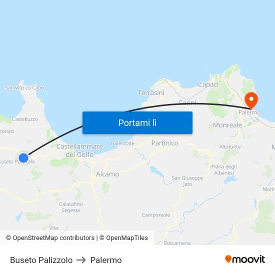 Buseto Palizzolo to Palermo map