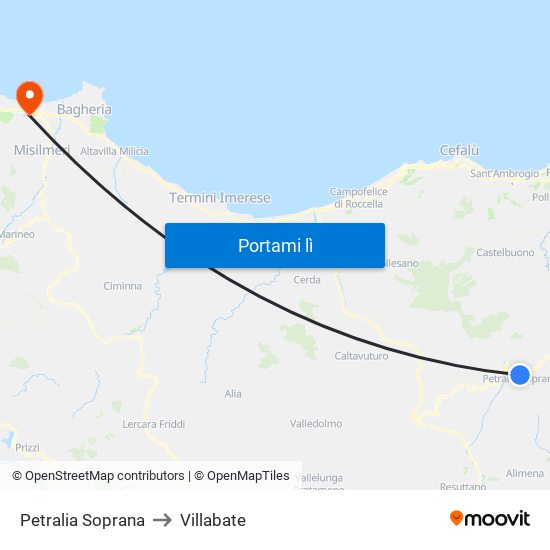 Petralia Soprana to Villabate map