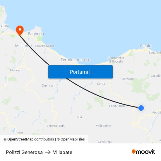 Polizzi Generosa to Villabate map