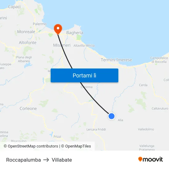 Roccapalumba to Villabate map