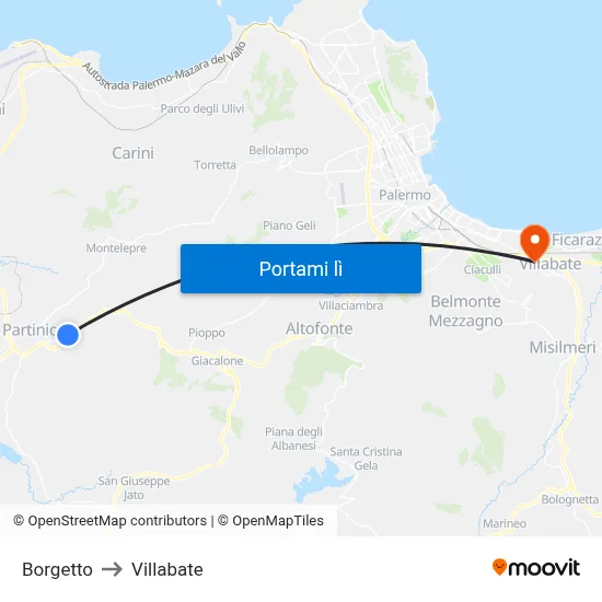 Borgetto to Villabate map