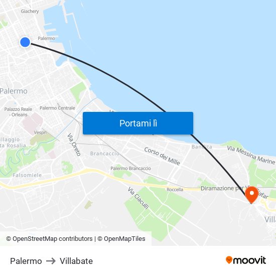 Palermo to Villabate map