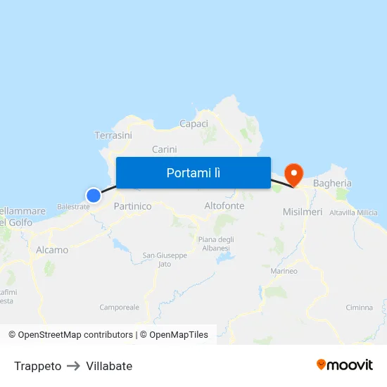 Trappeto to Villabate map