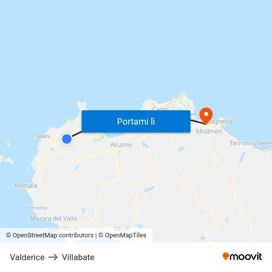 Valderice to Villabate map