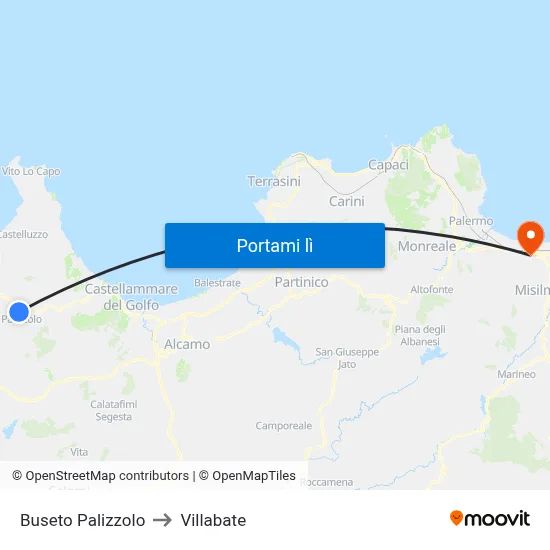 Buseto Palizzolo to Villabate map