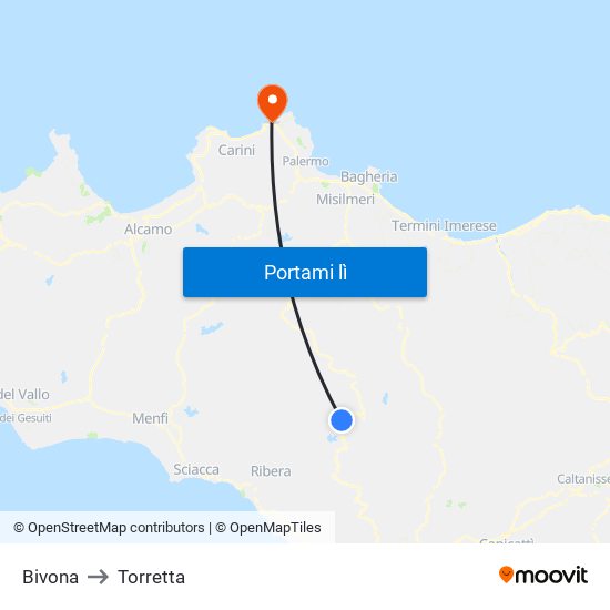 Bivona to Torretta map