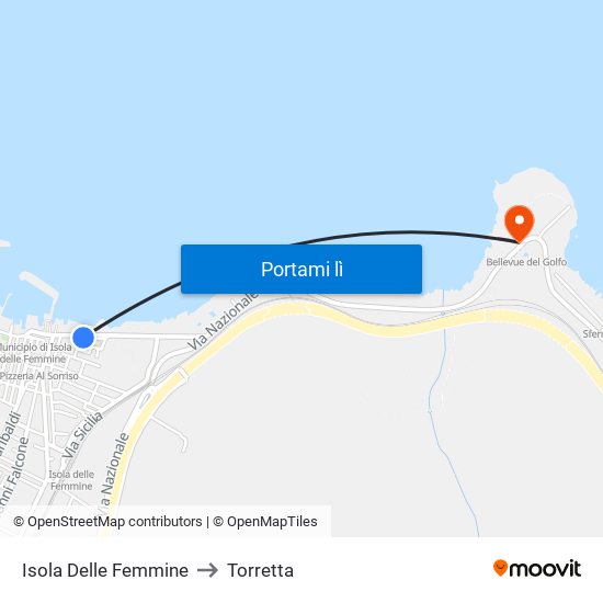 Isola Delle Femmine to Torretta map