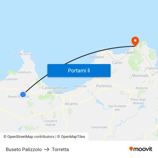 Buseto Palizzolo to Torretta map