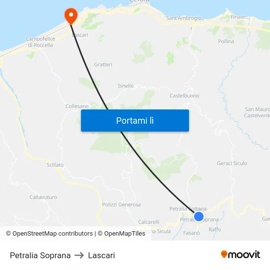 Petralia Soprana to Lascari map