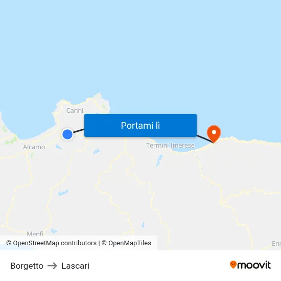 Borgetto to Lascari map