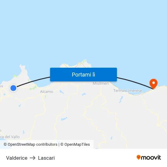 Valderice to Lascari map