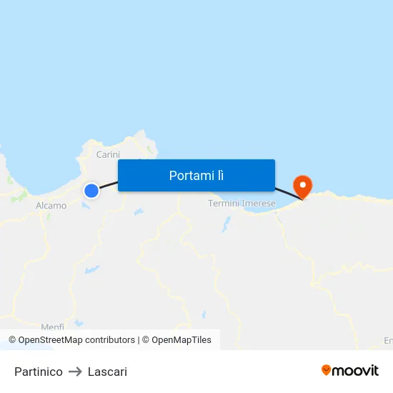 Partinico to Lascari map