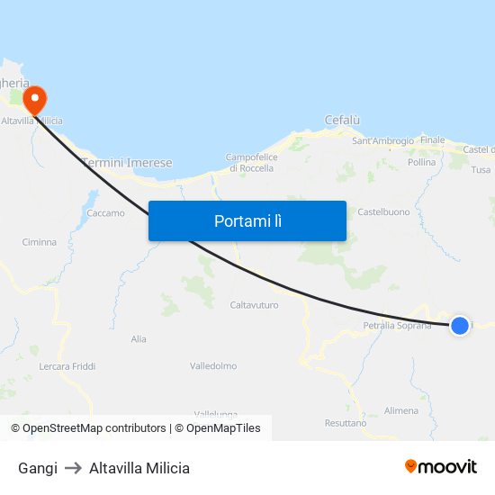Gangi to Altavilla Milicia map