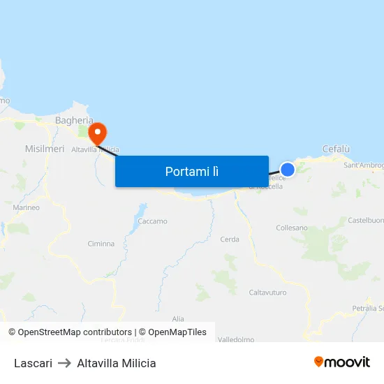 Lascari to Altavilla Milicia map