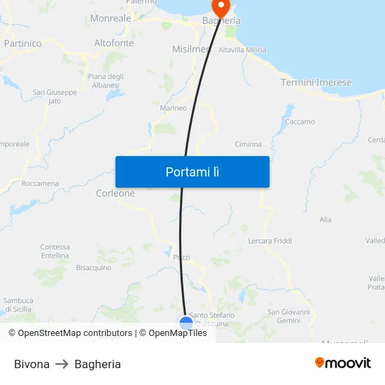 Bivona to Bagheria map